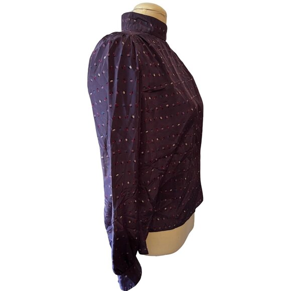 Prophecy Vintage Floral Silky Purple Librarian Blouse Sz Large Appx (Unsized) Ma - Picture 12 of 13